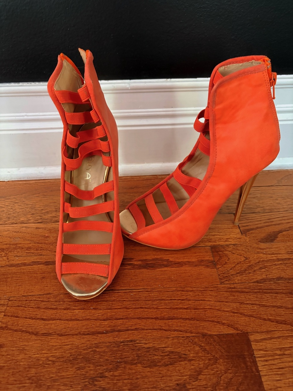 Women's Orange Strappy High Heel Sandals